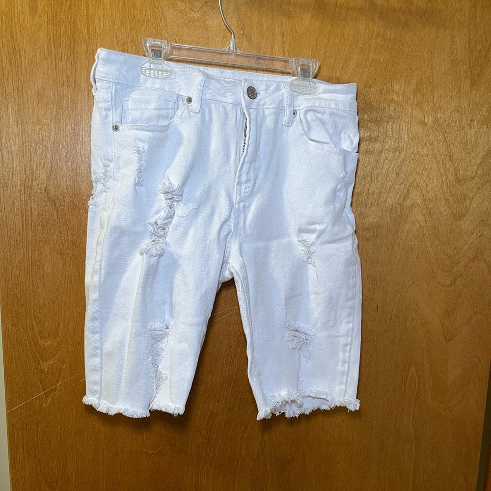 White denim ripped shorts - mid thigh